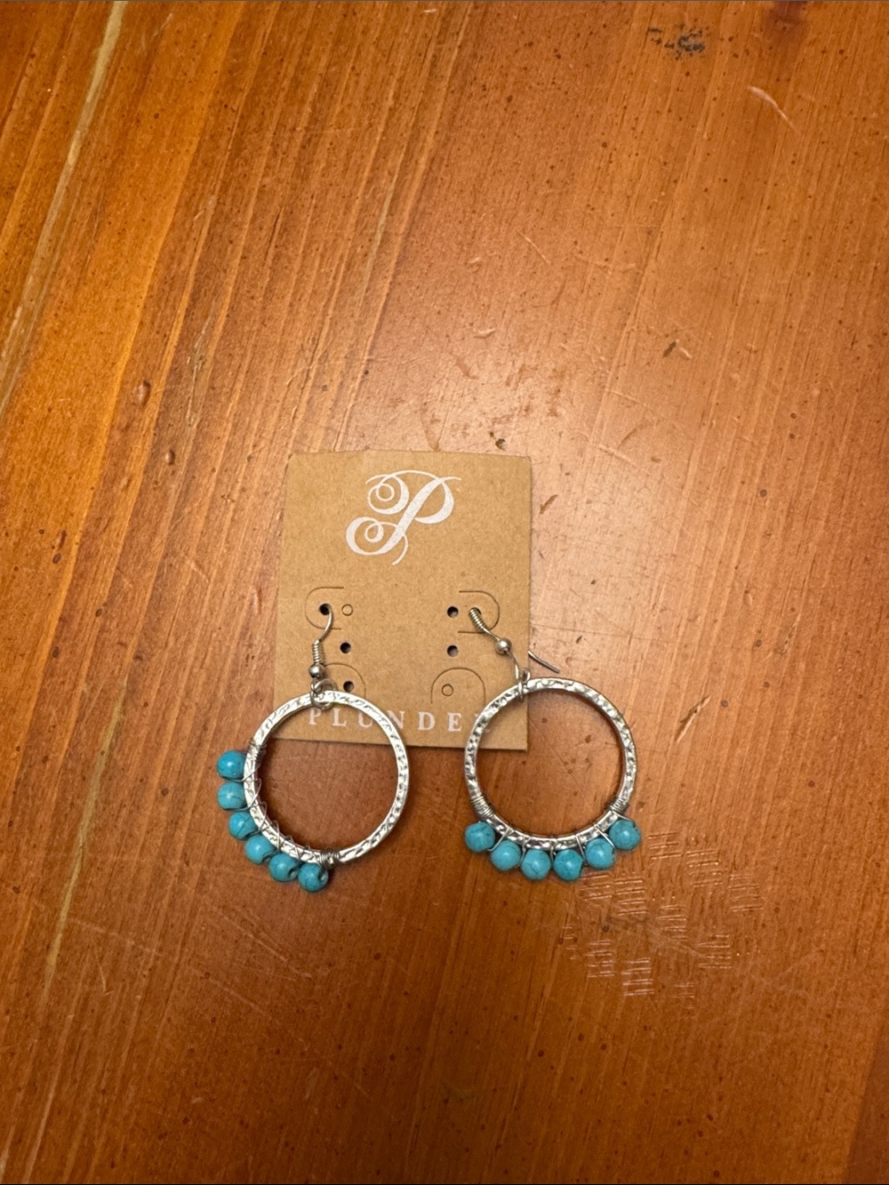Plunder Silver Hoop Earrings with Turquoise Beads, NWT